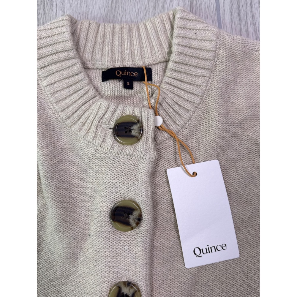 Quince 100% Organic Cotton Cropped Cardigan Speckled Beige S - Picture 4 of 5